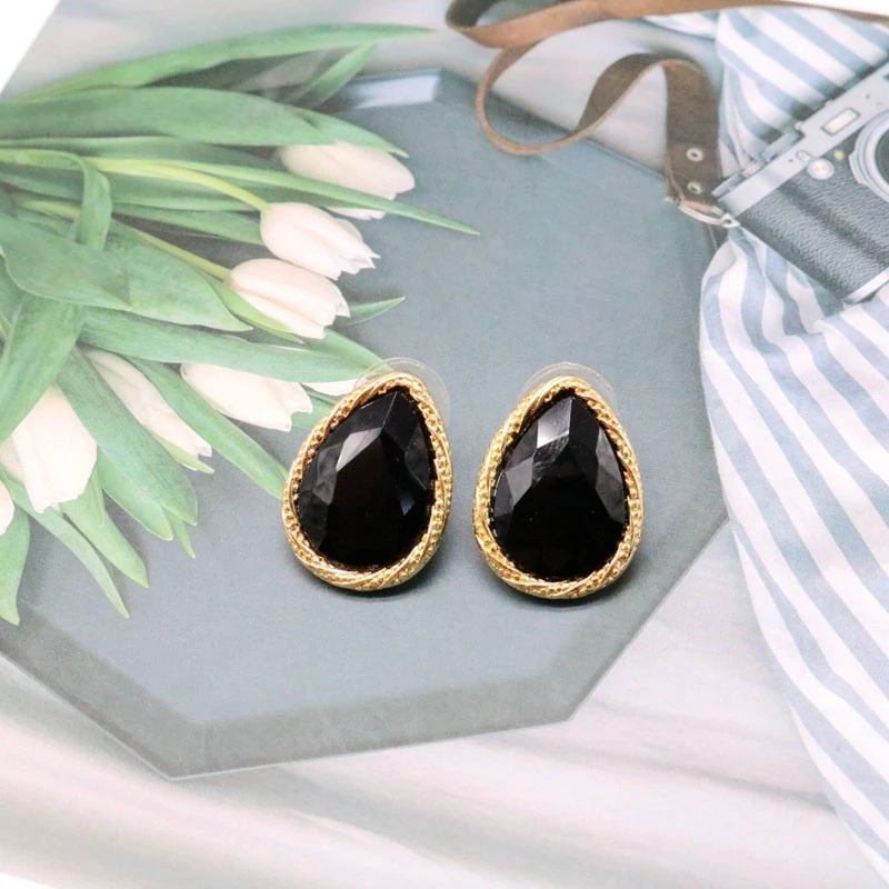 

Cute Black Teardrop Earrings For Women Faceted Stone Cute Party Jewelry