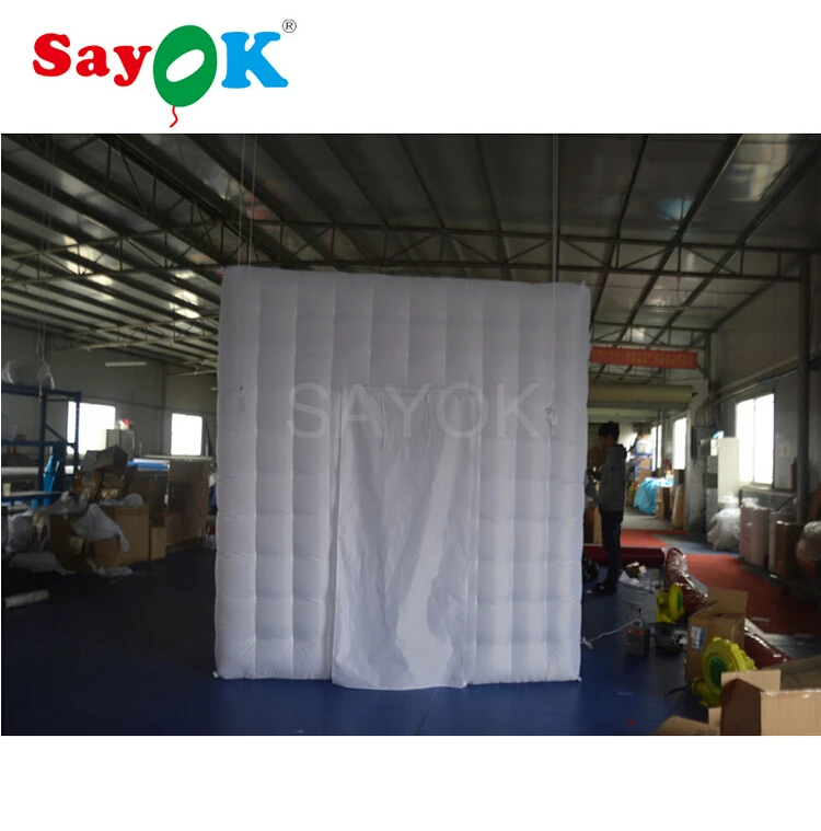

2.5M Popular LED Inflatable Photo Booth Enclosure Cube Tent with 1 Window on the Roof And 2 Doors for Wedding Party