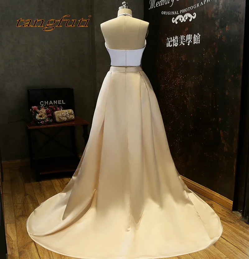 Элегантное платье для выпускного вечера из двух частей 2018 vestido longo с лямкой на шее