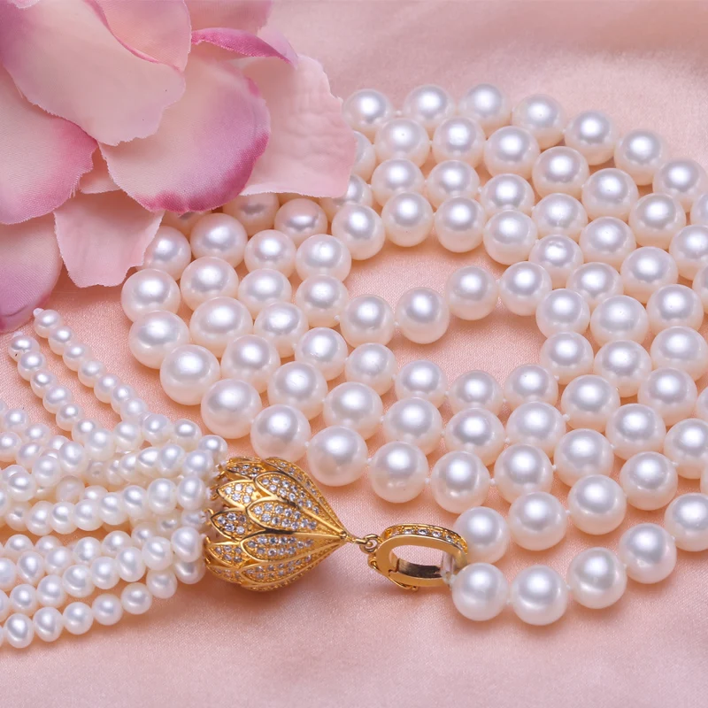 Женская Длинная цепочка из натурального пресноводного жемчуга 7 8 мм|pearl natural|silver