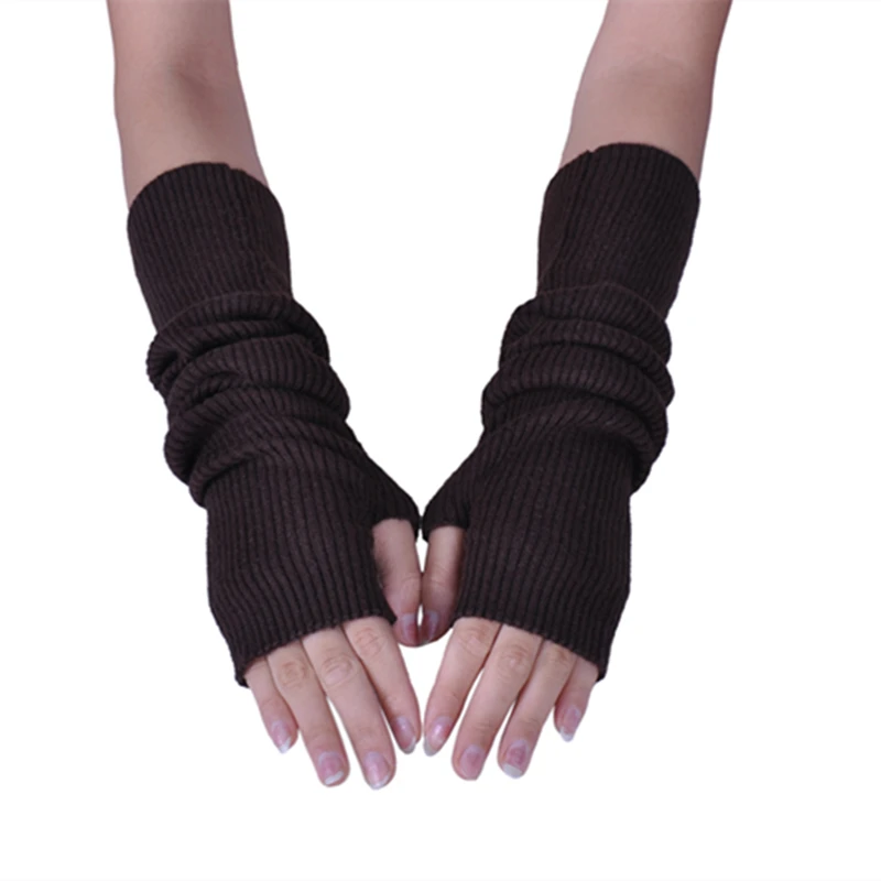 

Women Winter Arm Warmers Cashmere Fingerless Long Gloves Solid Warm Mittens Elbow Thread Knitted Sleeves 40-50cm Glove wool