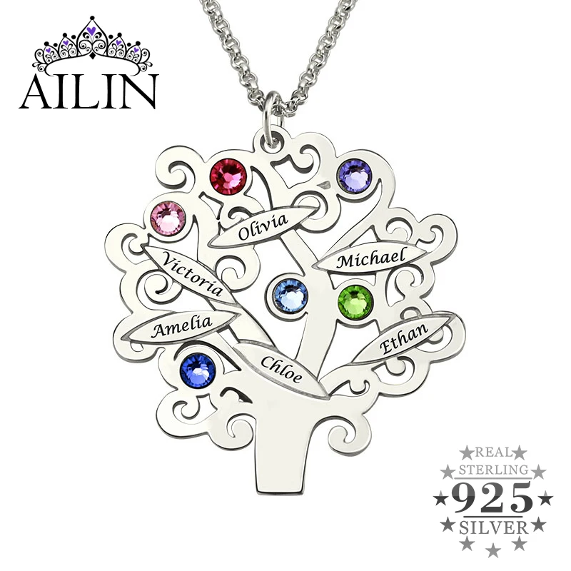 

Ожерелье из стерлингового серебра с изображением семейного дерева, ожерелье для матери с камнем-талисманом, подарок для пожилых, ожерелье с...