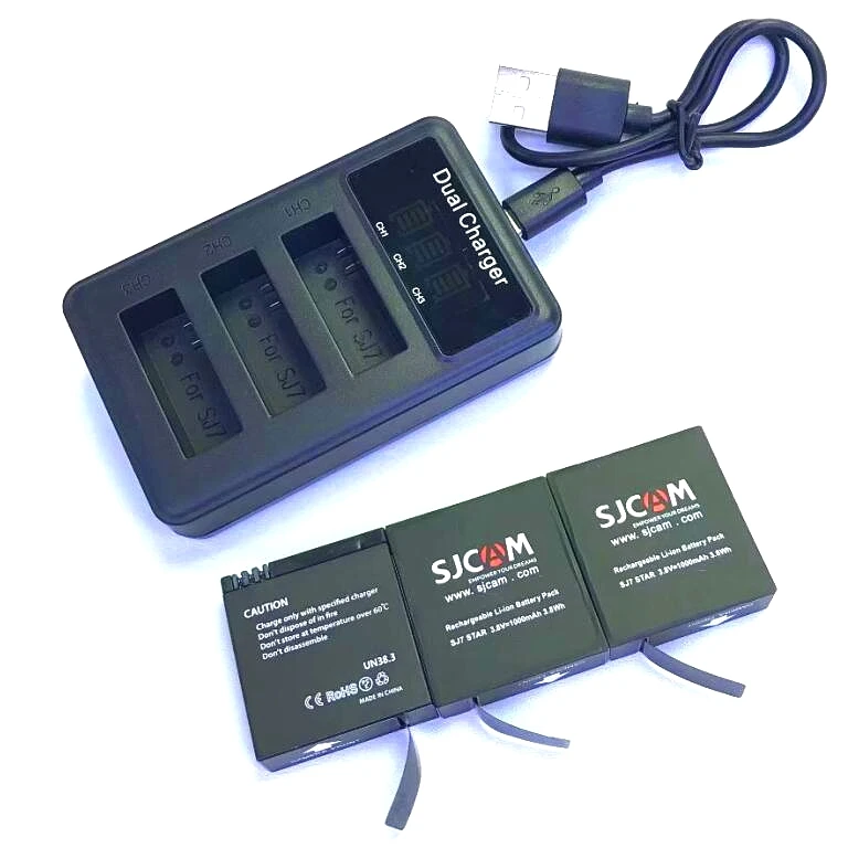 sj7 charger-3battery SJCAM 3 way USB 3 слота зарядное устройство lcd Dugl зарядное устройство для Sj6 Legend/Sj7 Star/Sj8 Pro Plus Аксессуары для воздушной экшн-камеры - Цвет: sj7 charger-3battery