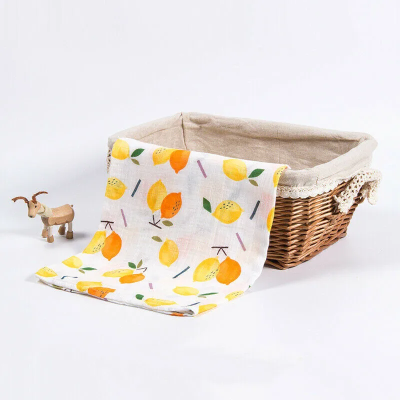 Lemon PUDCOCO мягкое большое хлопковое детское одеяло дышащее муслиновое Пеленальное Одеяло с квадратами из бамбукового волокна детское полотенце 120x120 см - Цвет: Lemon