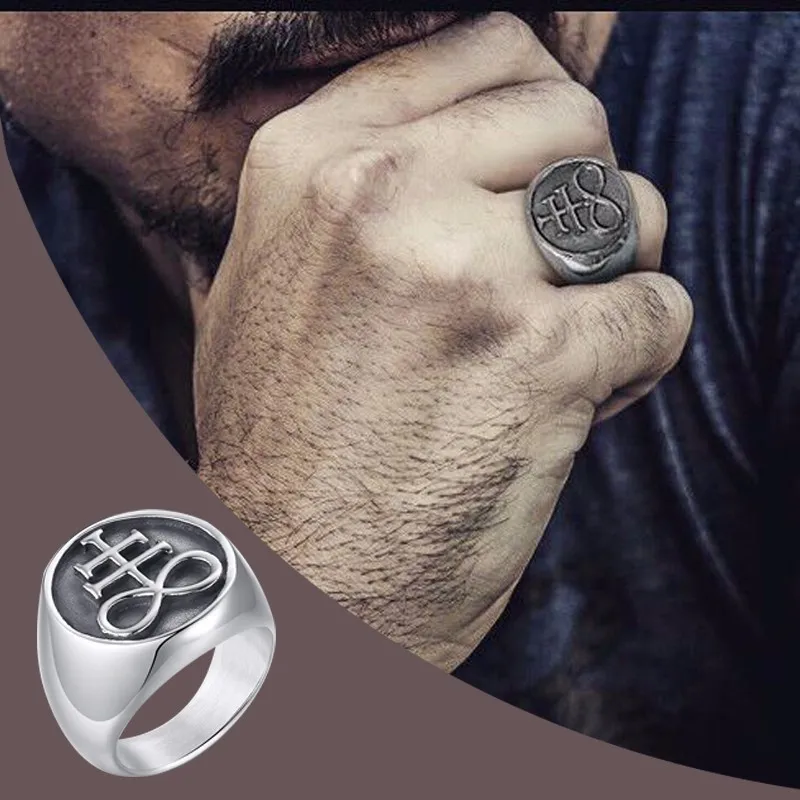 

The Leviathan Cross Satanic Crosss Symbol Signet Ring for Men Stainless Steel Church of Satan Male Jewelry