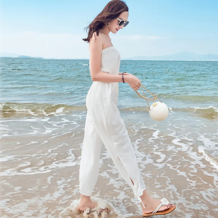 Без рукавов Высокая талия Модный комбинезон с свободно облегающие