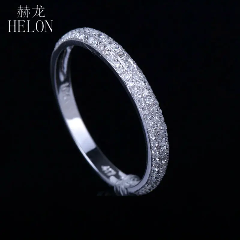 HELON обод с бриллиантами Твердое 14 к белое золото 0.32ct натуральные Алмазы обручальные кольца женские свадебные подарки ювелирные изделия