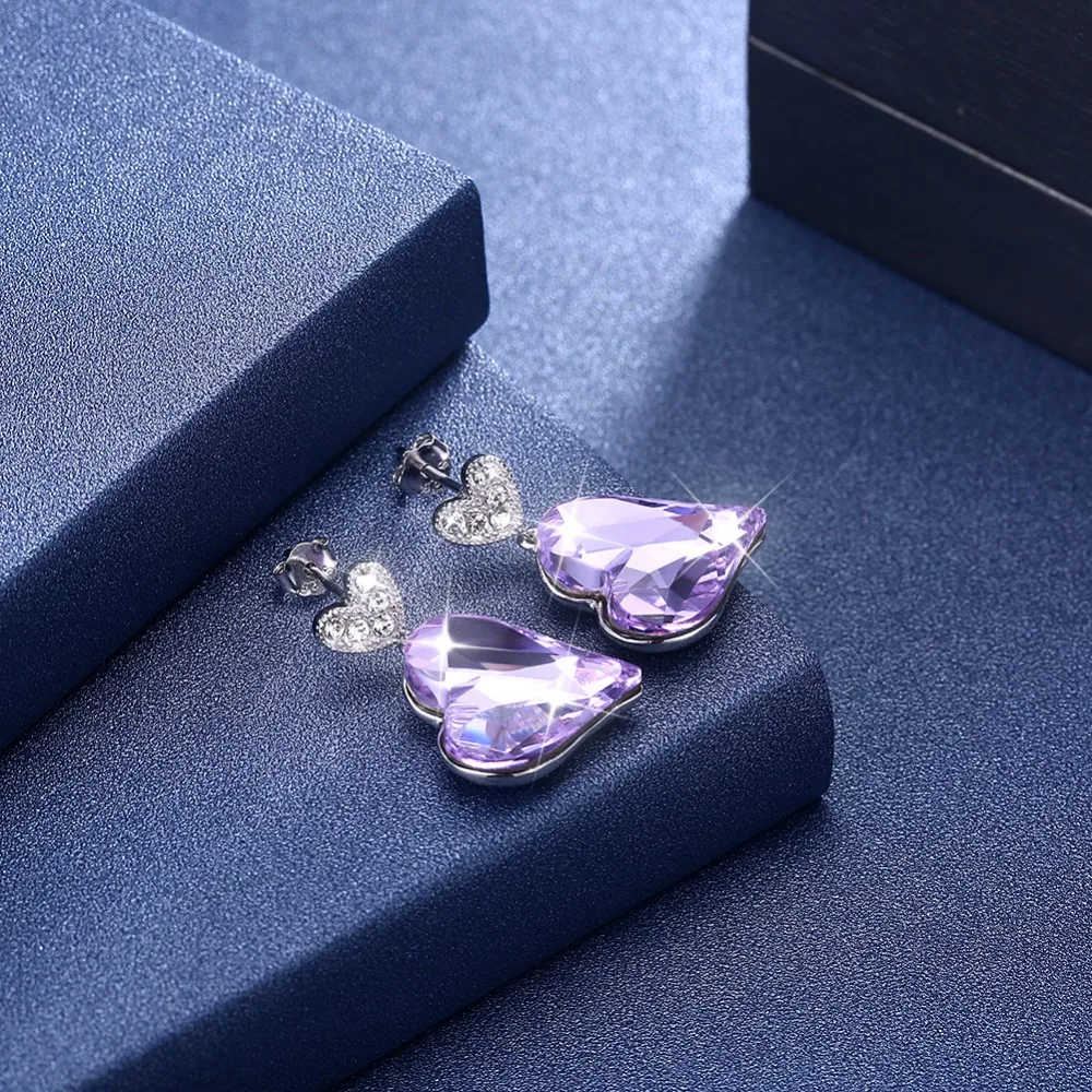 LEKANI кристаллы от Swarovski висячие серьги 925 женские длинные серьги в форме сердца Красный Фиолетовый бутик ювелирные изделия хрустальные серьги подарок
