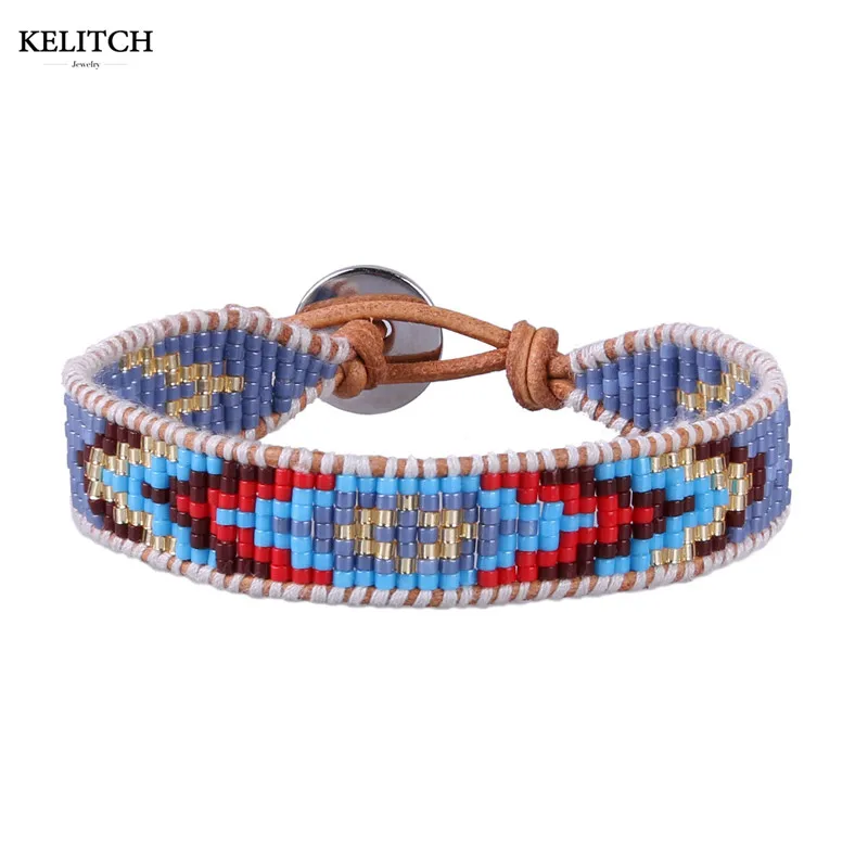 AZ1W-1502 KELITCH красочный браслет из бисера с кристаллами ручной работы кожаные браслеты для женщин модные путешествия новые ювелирные изделия браслет - Окраска металла: AZ1W-1502
