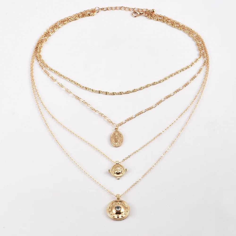 4 шт./компл. винтажное ожерелье с круглой резьбой в виде монеты Луны кристаллов