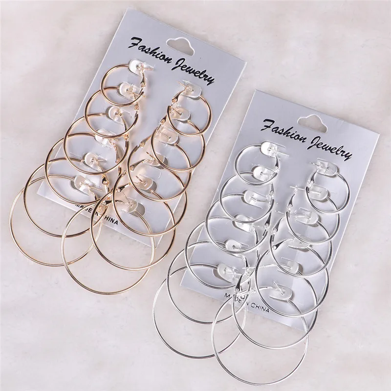 Drop Shipping Fashion Women Earring Accessories Round Design Stud Set 6pairs/pack Gold Color Jewelry Gifts | Украшения и