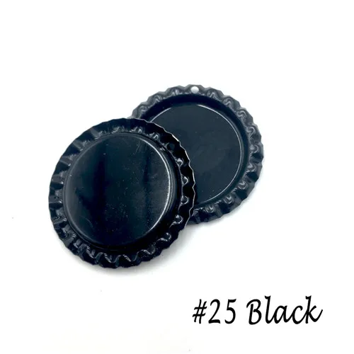 25-Black 100 шт./лот высокое качество обе стороны цветные Приплюснутые крышки для бутылок с отверстием плоские крышки для бутылок Diy ремесла и ювелирные аксессуары - Цвет: 25-Black