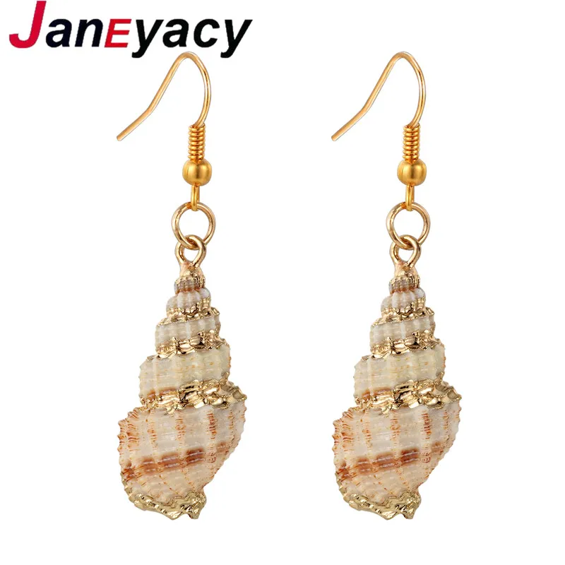 Женские серьги раковины Janeyacy модные из натурального для девушек 2018|shell earrings|conch
