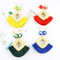 glhgjp trendy rattan knitting tassel earring elegant geometric national drop crystal earings fashion jewelry aretes de mujer