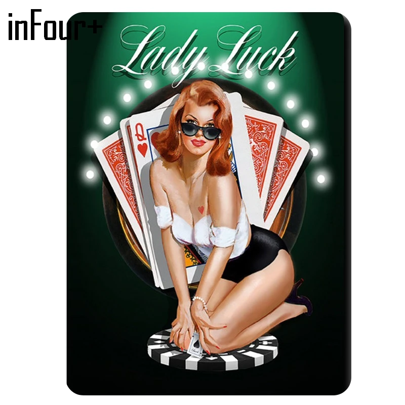 Горячая Леди Удача плакат для кафе бар Настенный декор металлический знак