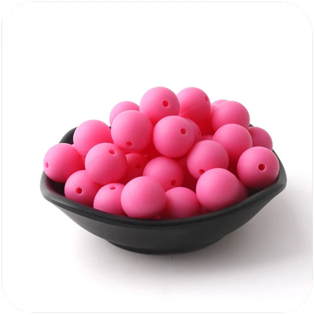 hot pink 10 шт. 15 мм Силиконовые Круглые Бусины DIY Ювелирные изделия прорезывание зубов шеи Детские Прорезыватели Для детская пустышка цепи пищевого качества силиконовые бусины продукты - Цвет: hot pink