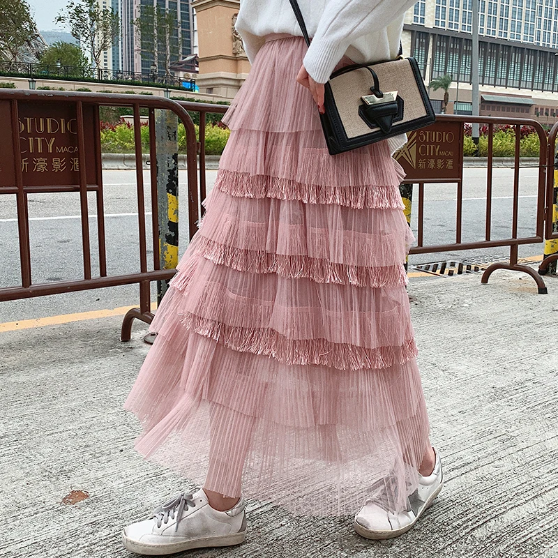 2019 Новая женская однотонная многослойная юбка трапециевидной формы с эластичной