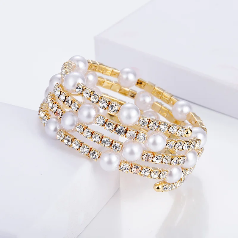 Женский многослойный браслет с искусственным жемчугом элегантные модные