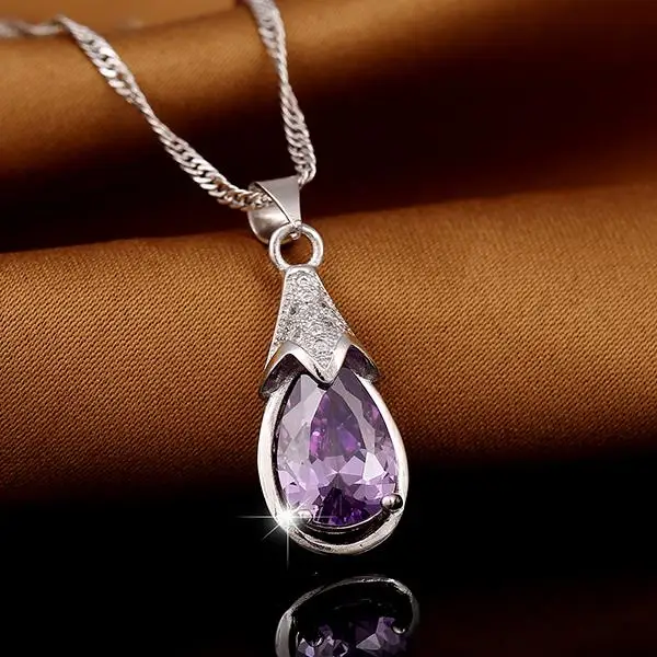 2015 New Korean Version Of The Simple Water Drop Pendant Necklace Female Short Clavicle Natural Amethyst Jewelry | Украшения и