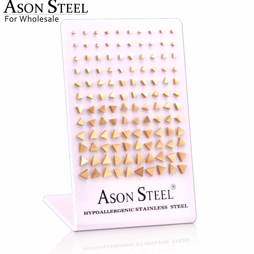 ASON STEEL, 60 пар/партия, серьги-гвоздики с треугольниками из нержавеющей стали, унисекс, серьги, размер 3-8 мм, ювелирные изделия