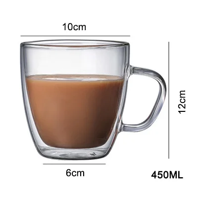 450ML 450 мл стеклянная чашка с двойными стенками, пивные кофейные кружки ручной работы, кружка с изоляцией для напитков, чай, молочный фруктовый сок, чашка, креативный подарок, посуда для напитков - Цвет: 450ML