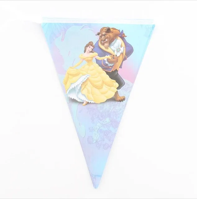 Beauty and the beast 2,5 м/компл. в виде единорога из мультфильма для маленьких принцесс», «Человек-паук», «Гадкий Мстители вечерние бумажный Баннер Вымпел душа ребенка Дети С Днем Рождения Декор Флаги - Цвет: Beauty and the beast