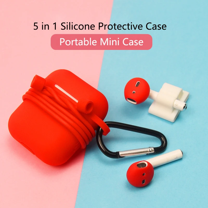 5 in 1 Silicone Case For Apple Airpod iPhone AirPods Key Chain Anti-lost Strap Storage Wireless Earphone TPU Cover |