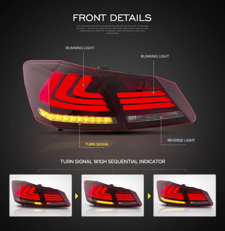 Vland завод для Led задний фонарь для Honda Accord 2013- с мигающим сигналом+ Led подвижный хвост светильник