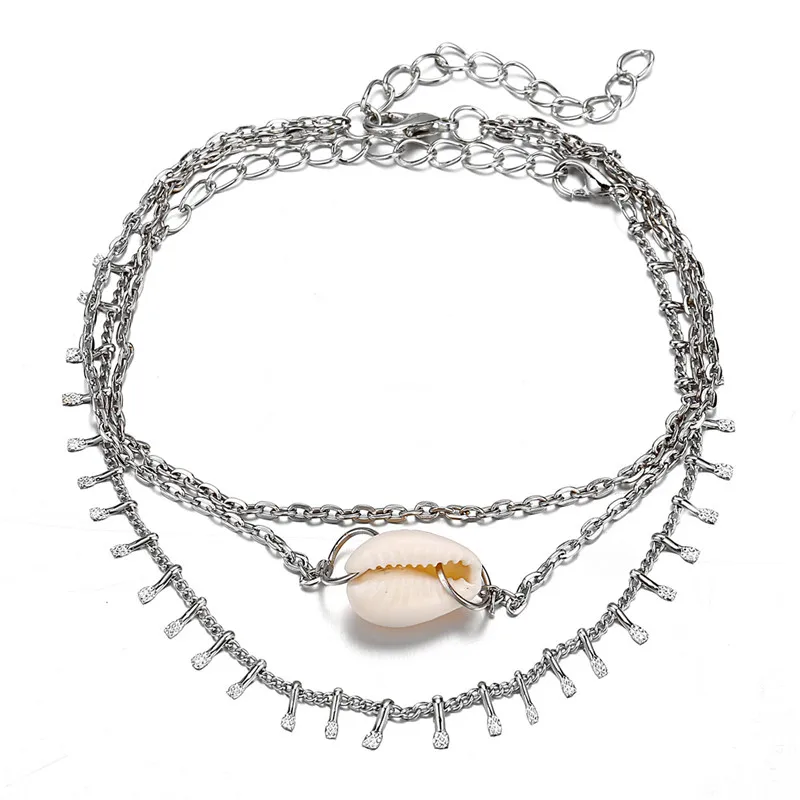 Женский браслет на ногу Mostyle BOHO Shell, серебряный цвет, винтажный многослойный амулет, ножной браслет на ногу, богемное ювелирное изделие