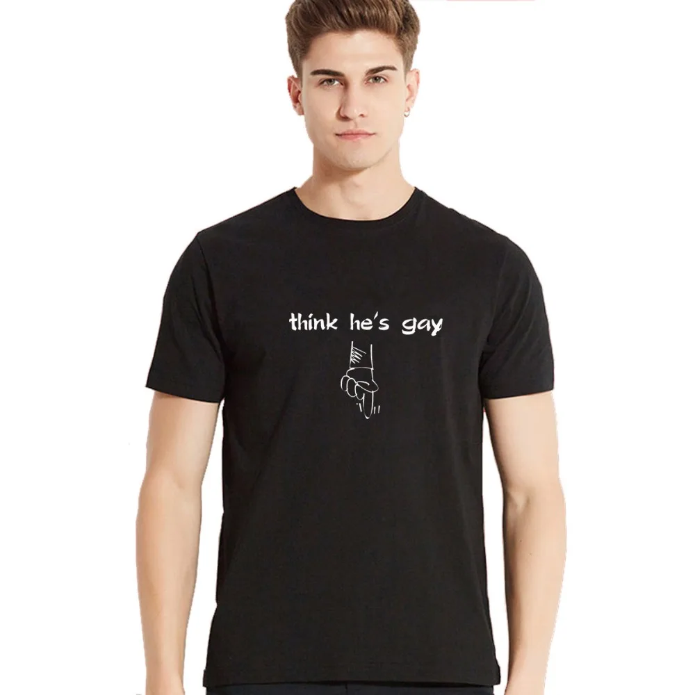 

Funny i think he's gay letter print cotton t shirt for men casual tees shirt summer tops men's clothing Hipster drop ship