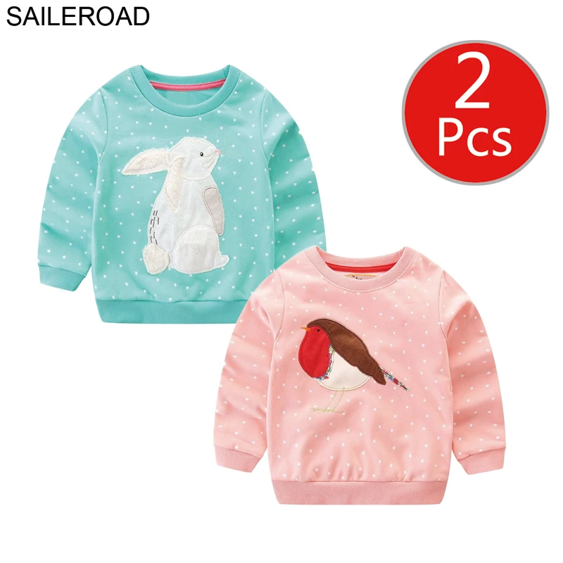 SAILEROAD 2 шт. Животных Вышивать Толстовка для Девочек Толстовки для Девочек Кролик Кошка 3D Детские Толстовки Детская Одежда Детская Одежда