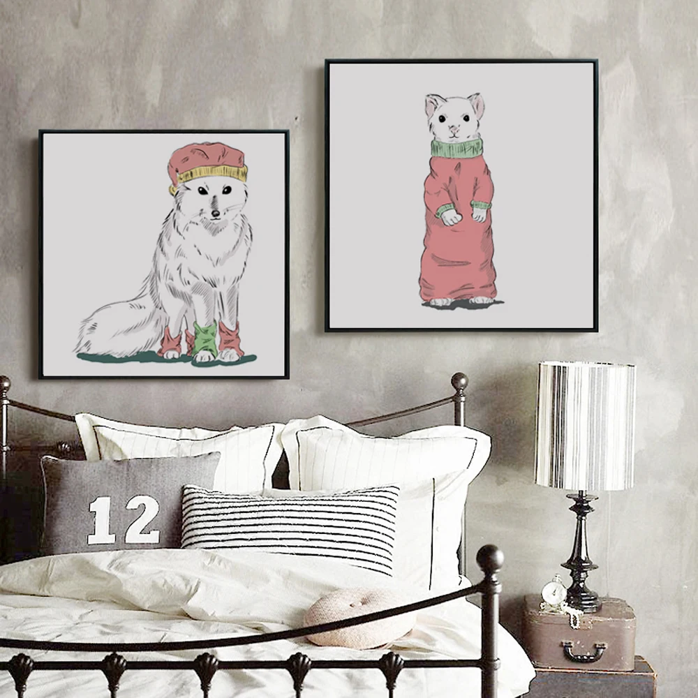 Зимняя одежда плакаты с изображением волка совы кролика животных картины