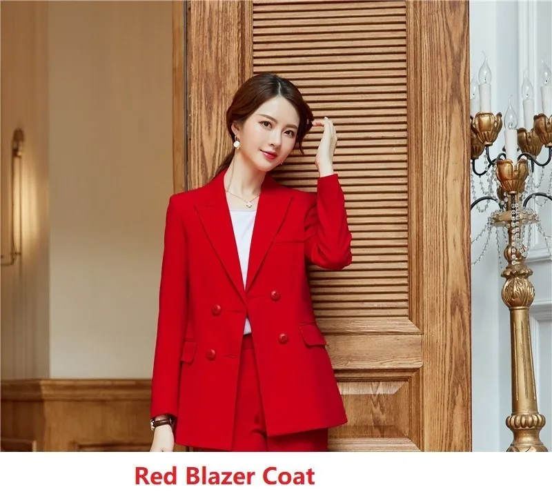 Red Blazer Coat Модные красные деловые костюмы осень-зима с узкими брюками и пиджаками, пальто для женщин, рабочая одежда, брючные костюмы, блейзеры - Цвет: Red Blazer Coat