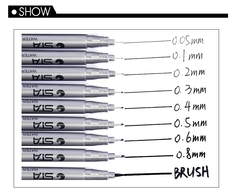 STA1PCS пигмент лайнер Pigma Micron чернила маркер для белой доски 0,05 0,1 0,2 0,3 0,4 0,5 0,6 0,8 различных наконечников, черная ручка эскизов ручки