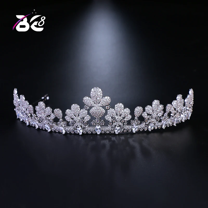 

Be 8 Fashion Jewelry Wedding Hair Accessories Micro Pave Cubic Zircon Flower Shape Tiara &Crowns Bride CZ Diadem Headpiece H085