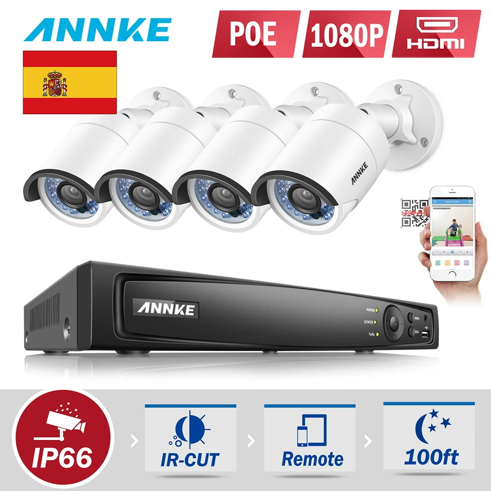 ANNKE 4CH PoE NVR CCTV система 4 шт.1.3MP ip камера видео безопасности видеонаблюдения
