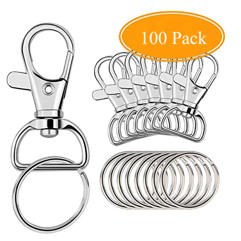 

100 Pcs Key Chain Hooks with Key Rings (Large Size) Trigger Lobster Clasp Snap Hook Key Chain Ring Paracord Key Hooks
