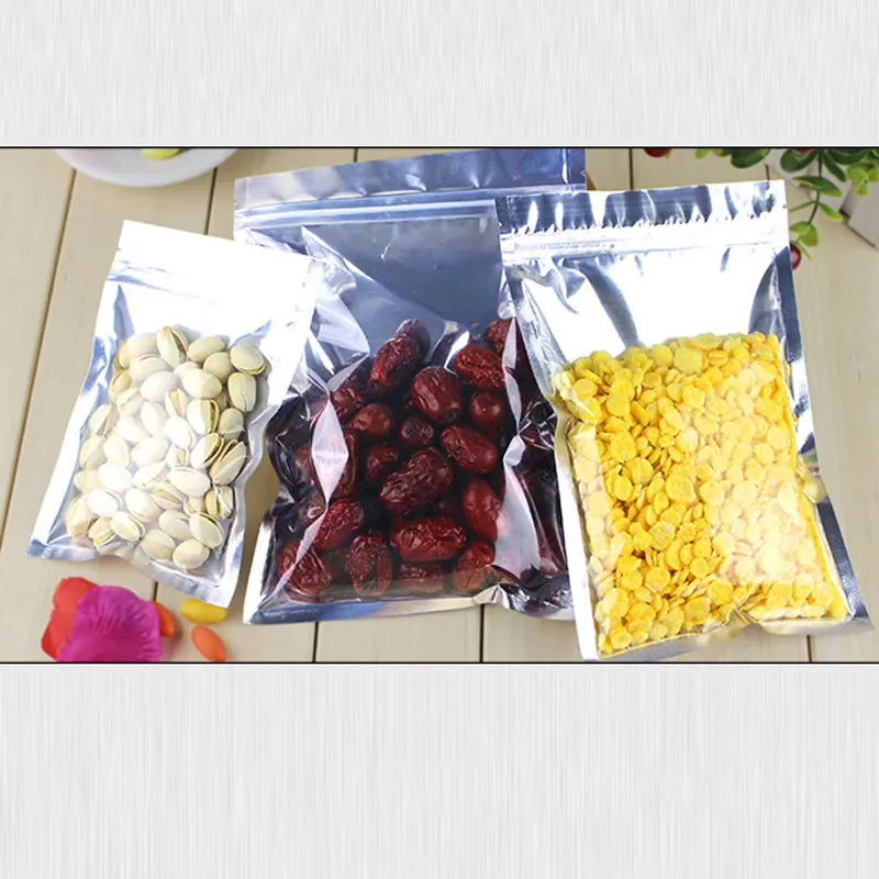 

100pcs Clear Aluminium Foil Zip Lock Bag Silvery Metallic Plastic Packaging for Food Tea Candy Snack Self Seal Storage Bags