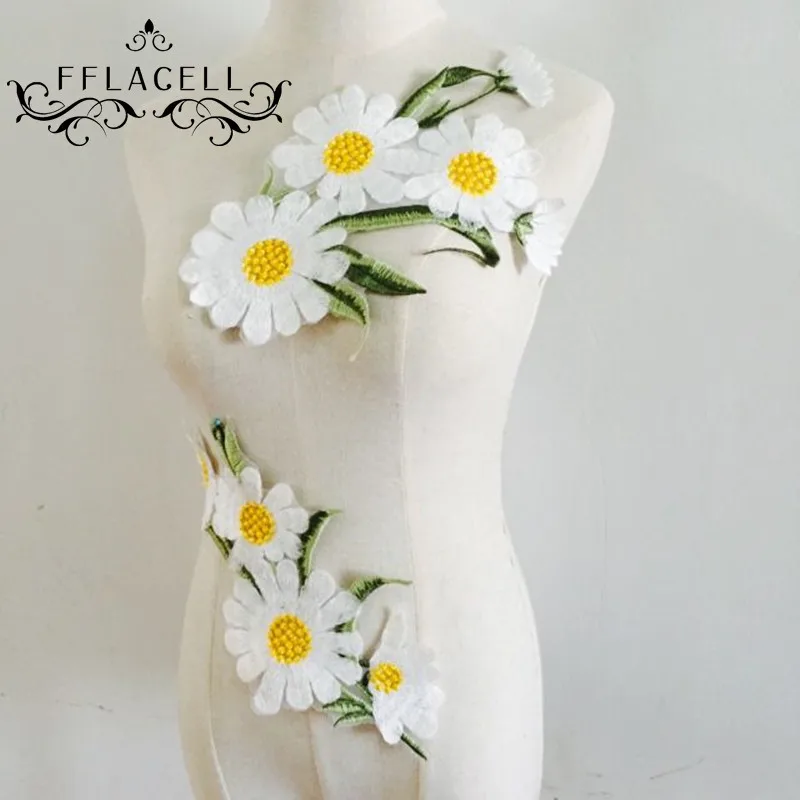 Кружевная аппликация с вышивкой цветок маргаритки|patches clothing|dress patchesclothing patches |