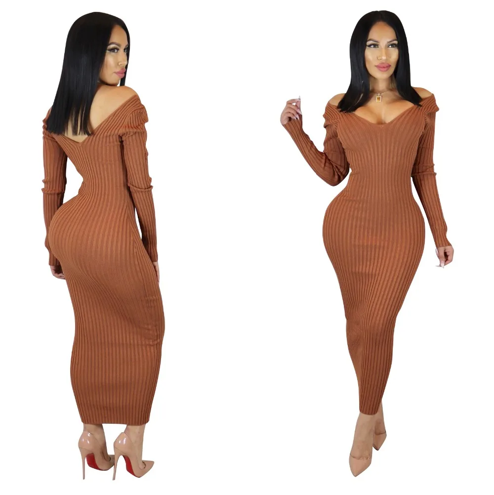 Рождественский вязаный свитер bodycon Длинные зимние платья Женщины Осень V рукава