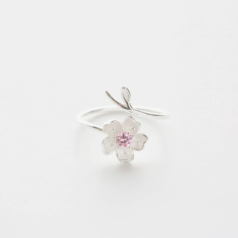 2019 Fresh Silver-plated Pink Cherry Blossom Open Ring Female Petal Zircon And Copper 090702-1 | Украшения и аксессуары