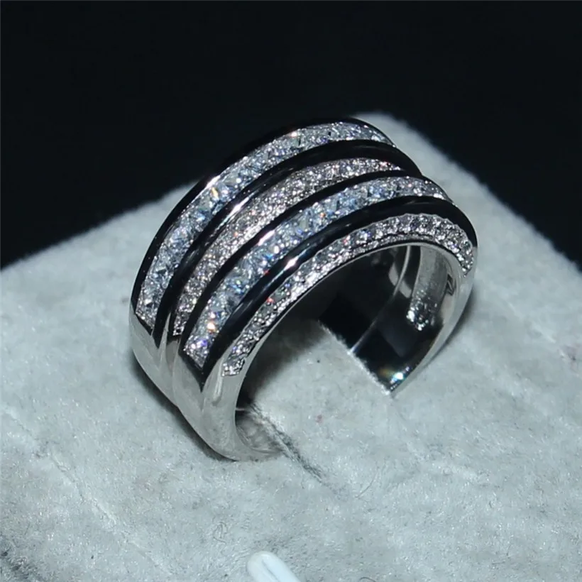 Choucong изделия класса люкс 7*7 мм Принцесса cut 20ct 5a Циркон 3-в-1 925 серебро и 14KT золотое покрытие обручальные кольца палец для Для женщин