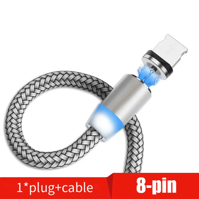 Suhach 1 м 2 м Магнитный светодиодный кабель Micro usb type C Магнитный usb кабель для зарядки iPhone X 7 8 XS Max XR huawei samsung xiaomi LG - Цвет: For iPhone Silver