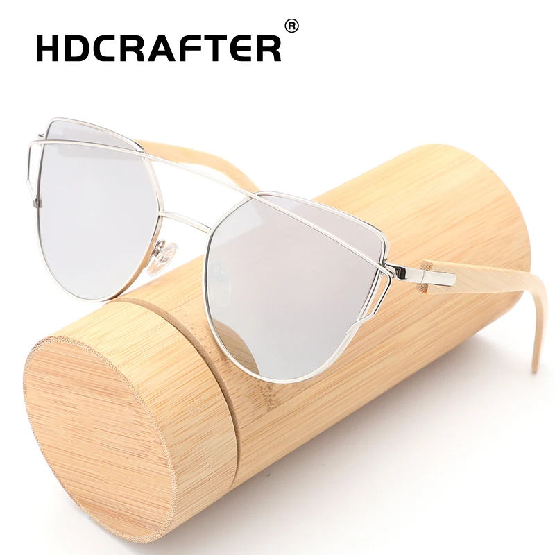 HDCRAFTER bamboo солнцезащитные очки для женщин Кошачий глаз сплав деревянная оправа