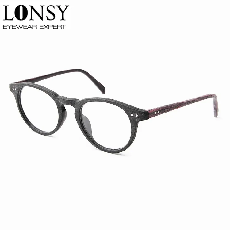 

LONSY Fashion Round Reading Glasses Frame Acetate Wood Eyeglasses For Women Men Brand Computer Eyewear Frames oculos De Grau