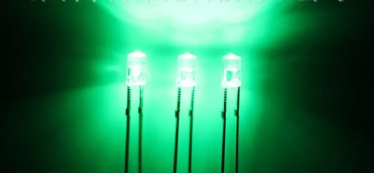 

1000PCS F3/3mm flat head with side, long leg, white hair green LED Light Bead line light-emitting diodes