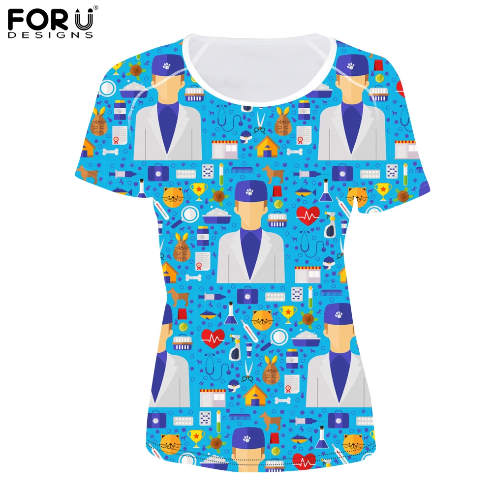 FORUDESIGNS/ветеринарная схема, принт, женские летние футболки с коротким рукавом, тонкие, бодибилдинг, стильная женская одежда, футболка с круглым вырезом