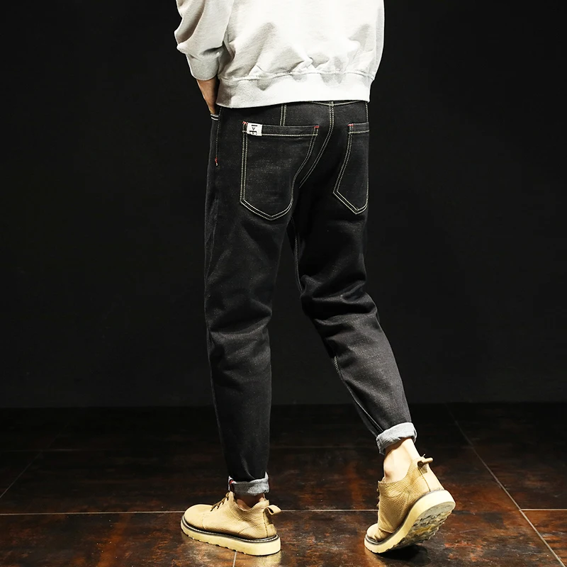 Vomint 2019 Новые мужские джинсы кожа шить карманы детали Стройный Halen штаны Wash Distressed