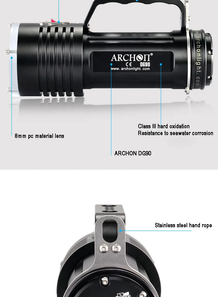 ARCHON DG90 перезаряжаемый фонарь Для Подводного Погружения Cree SST-90 2200lm 200 м водонепроницаемый светильник с ручкой для дайвинга с батареей 6X18650