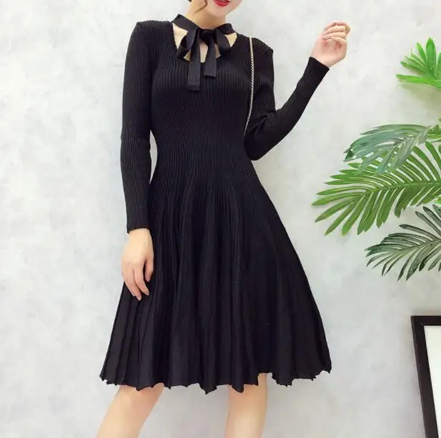 Осень 2017 женское Новое Бандажное яркое шелковое платье с длинным рукавом|pleated